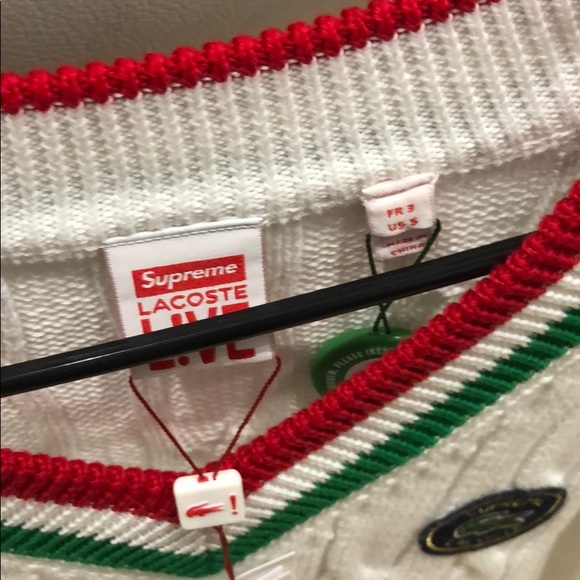 SS 17 Supreme x Lacoste Tennis Sweater White - Picture 3 of 5